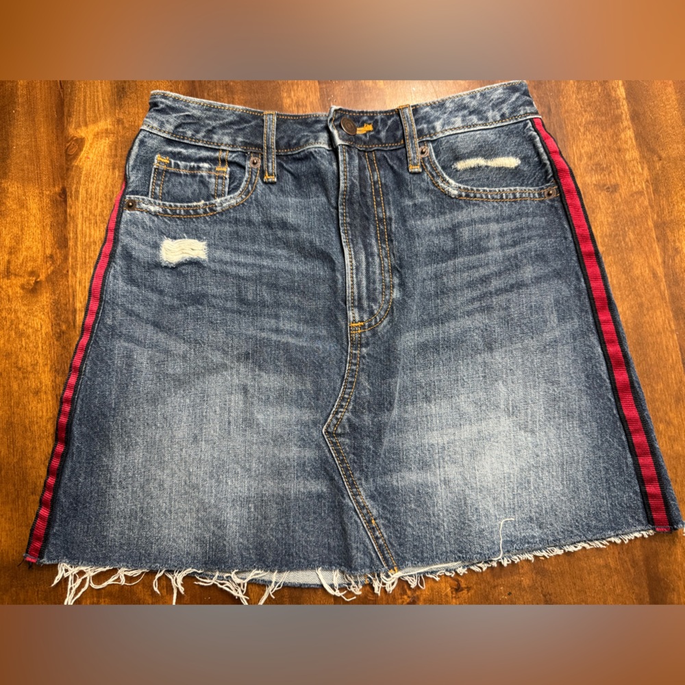 Y2K Abercrombie & Fitch Blue Denim Skirt with Red Stripes